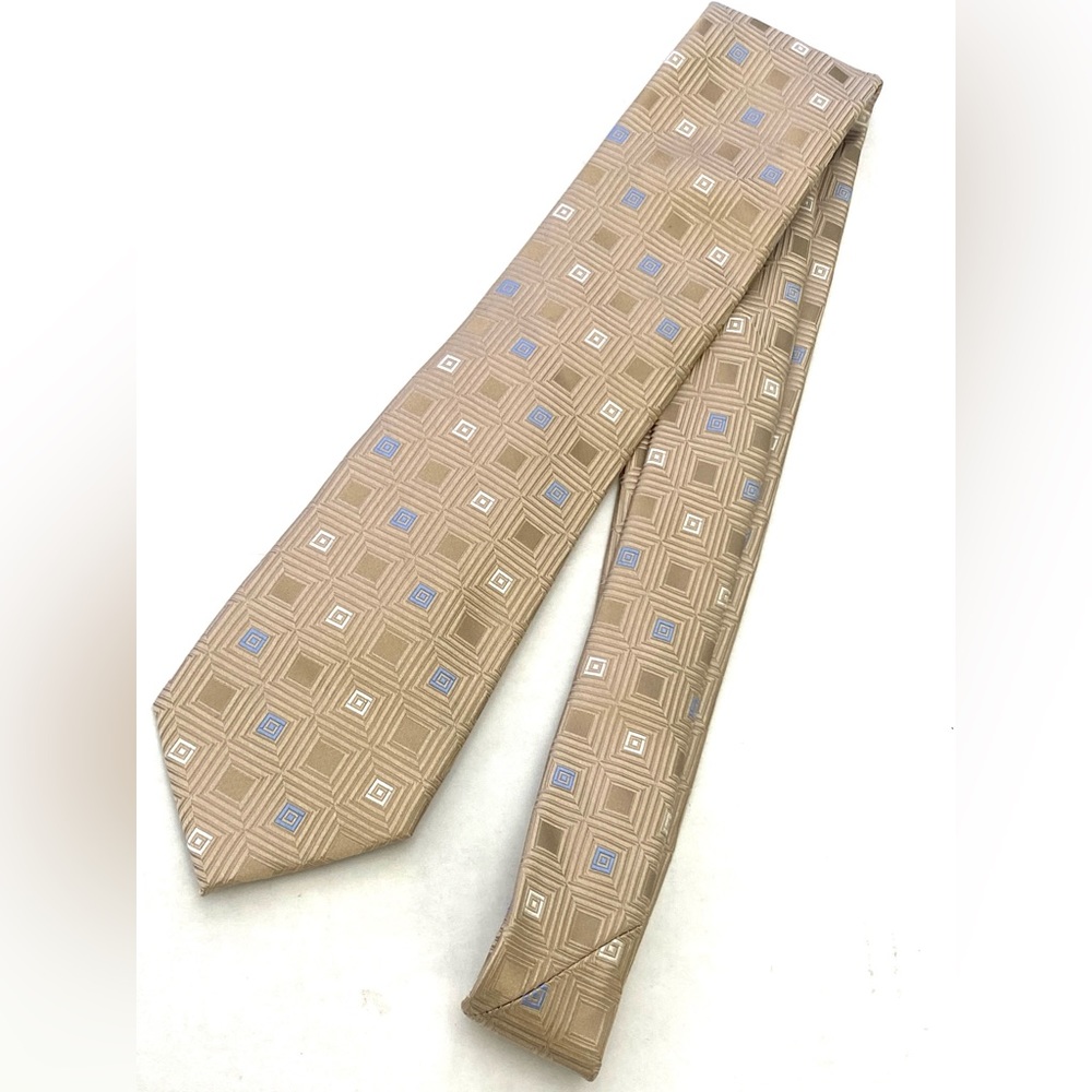 MICHAEL Micheal Kors Men's Tan Geometric Square Silk Necktie